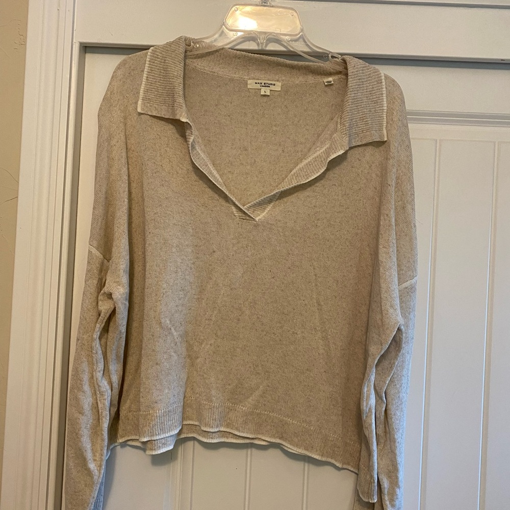Max Studio Beige Long Sleeve Collared Sweater - image 1